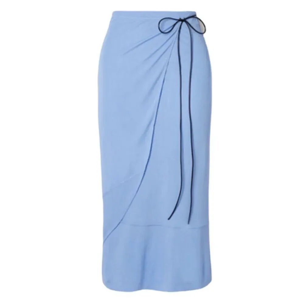 Helmut Lang Women's Asymmetric Wrap Midi Skirt Blue Size S